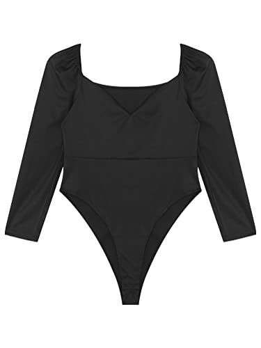 Alvivi Damen Body große Größen Langarm/Kurzarm Shirt Hemd Einteiler Bodysuit Overall Dessous Stringbody Leotard Tops Unterwäsche B Schwarz 4XL von Alvivi