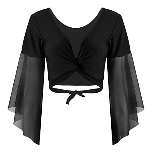 Alvivi Damen Bolero Jacke Bauchtanz Kostüm Langarmshirt Cardigan Tops Schulterjacke Kurz Oberteile Latein Tanz Ballettjacke A Schwarz Einheitsgröße von Alvivi