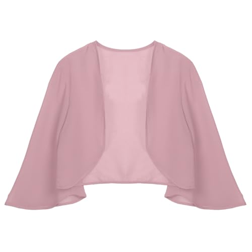 Alvivi Damen Bolero Jacke Chiffon 3/4 Ärmel Festlich Shrug Top Kurze Schulterjacke Elegant Cardigan Tops für Hochzeit Abendkleid Partykleid S-3XL Dunkel Rosa 3XL von Alvivi