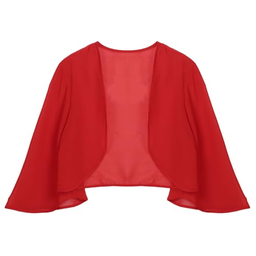 Alvivi Damen Bolero Jacke Chiffon 3/4 Ärmel Festlich Shrug Top Kurze Schulterjacke Elegant Cardigan Tops für Hochzeit Abendkleid Partykleid S-3XL Rot 3XL von Alvivi