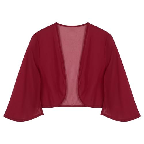 Alvivi Damen Bolero Jacke Chiffon 3/4 Ärmel Festlich Shrug Top Kurze Schulterjacke Elegant Cardigan Tops für Hochzeit Abendkleid Partykleid S-3XL Weinrot S von Alvivi