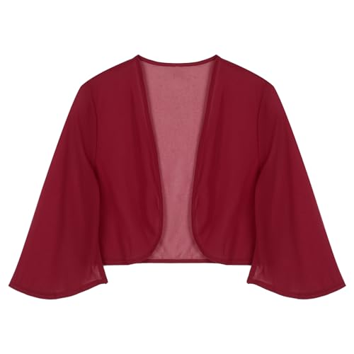 Alvivi Damen Bolero Jacke Chiffon 3/4 Ärmel Festlich Shrug Top Kurze Schulterjacke Elegant Cardigan Tops für Hochzeit Abendkleid Partykleid S-3XL A Weinrot L von Alvivi