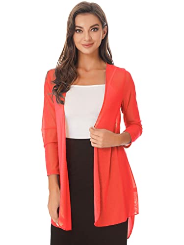 Alvivi Damen Bolero Jacke Chiffon Cardigan Lange Leichte Open Front Sommerjacke Schal Strandkleid Bikini Cover Up Beachwear Aa Orange 5XL von Alvivi