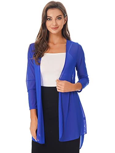 Alvivi Damen Bolero Jacke Chiffon Cardigan Lange Leichte Open Front Sommerjacke Schal Strandkleid Bikini Cover Up Beachwear Aa Royal Blau 3XL von Alvivi