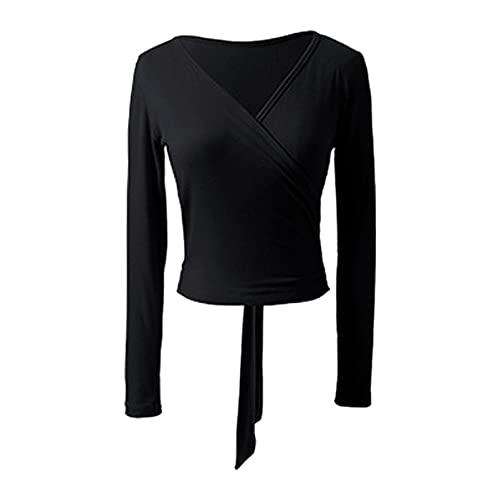 Alvivi Damen Bolero Jacke Langarm Schulterjacke Ballett Tanzjacke Wickeljacke Kurz Oberteile für Gymnastik Yoga Tanz Training D Schwarz S von Alvivi