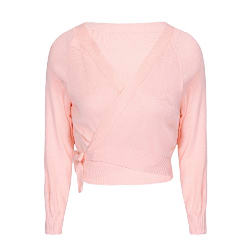 Alvivi Damen Bolero Strickjacke Langarm Jäckchen Shrug Tops Ballettjacke Schulterjacke Wickeljacke Tanz Sport Oberteile A Rosa M von Alvivi