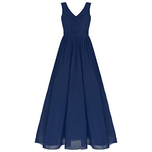 Alvivi Damen Chiffon Abendkleider V-Ausschnitt Elegant Hochzeit Kleid Brautjungfernkleider Langes Kleid Ballkleid Festlich Partykleid Marine Blau 38 von Alvivi