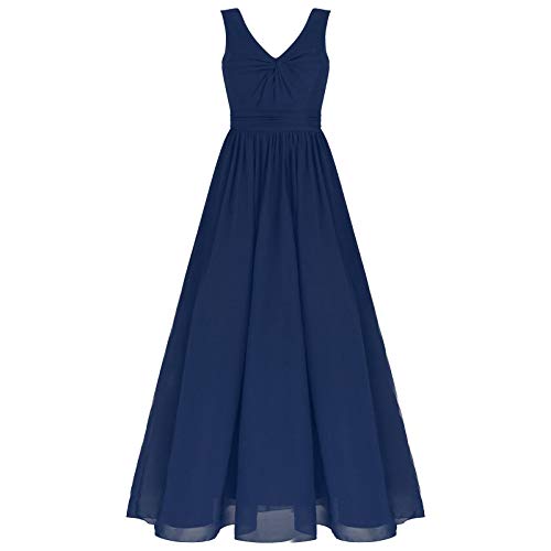 Alvivi Damen Chiffon Abendkleider V-Ausschnitt Elegant Hochzeit Kleid Brautjungfernkleider Langes Kleid Ballkleid Festlich Partykleid Marine Blau 42 von Alvivi