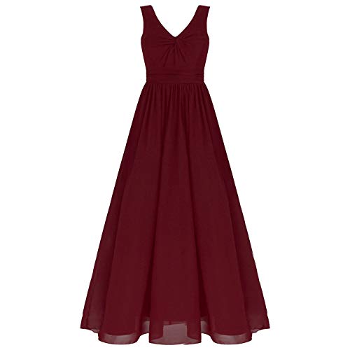 Alvivi Damen Chiffon Abendkleider V-Ausschnitt Elegant Hochzeit Kleid Brautjungfernkleider Langes Kleid Ballkleid Festlich Partykleid Weinrot 38 von Alvivi