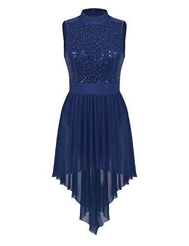 Alvivi Damen Glitzer Eiskunstlauf Kleid Pailletten Ballettkleid Tüllkleid Latein Tango Tanzkleid Ballettkleidung Marineblau XL von Alvivi