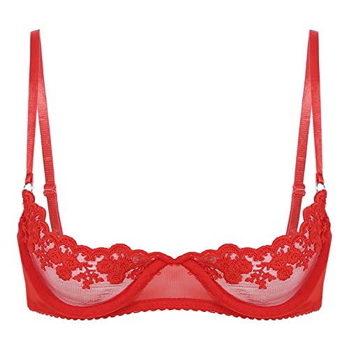 Alvivi Damen Hebe BH Push Up Bügel BH Spitze Bra Bustier Tops Oberteile Büstenhebe Büstenhalter Lingerie Unterwäsche Aa Rot L von Alvivi