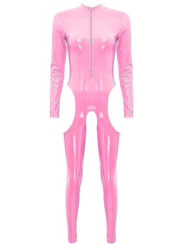 Alvivi Damen Jumpsuit Wetlook Langarm Ouvert Body Leder-Optik Ganzkörperanzug Catsuit Overall Ouvert Hose Tight Leggings Party Clubwear Rosa 3XL Alvivi Damen Jumpsuit Wetlook Langarm Ouvert Body Leder-Optik Ganzkörperanzug Catsuit Overall Ouvert Hose Tight Leggings Party Clubwear Rosa 3XL von Alvivi