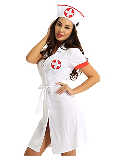 Alvivi Damen Krankenschwester Kostüm Ärztin Uniform Doktor Arztkittel Halloween Kostüm Cosplay Karneval Fasching Verkleidung Weiß L von Alvivi