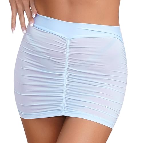 Alvivi Damen Minirock Bleistiftrock Transparent Stretch Mini Rock Bodycon Dessous Unterwäsche Nachtwäsche G Himmelblau Einheitsgröße von Alvivi