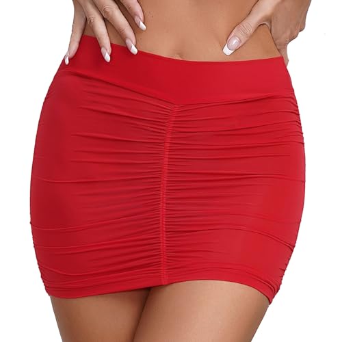 Alvivi Damen Minirock Bleistiftrock Transparent Stretch Mini Rock Bodycon Dessous Unterwäsche Nachtwäsche G Rot Einheitsgröße von Alvivi