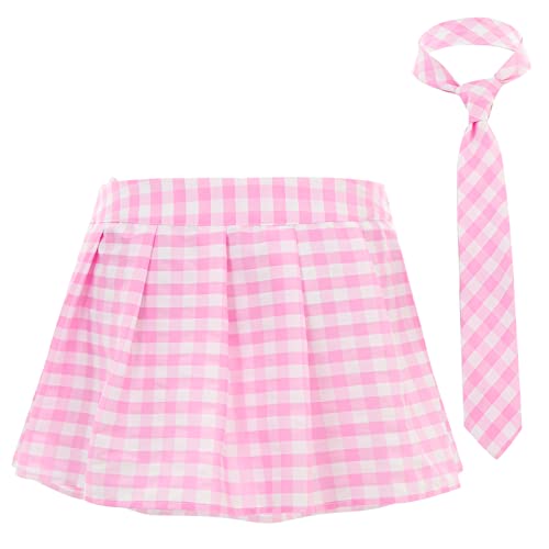 Alvivi Damen Rock Kariert Minirock Faltenrock mit Krawatte Mini Skater Röcke Plisseerock Schulmädchen Kostüm Schuluniform Cosplay Party Outfit Rosa XL von Alvivi