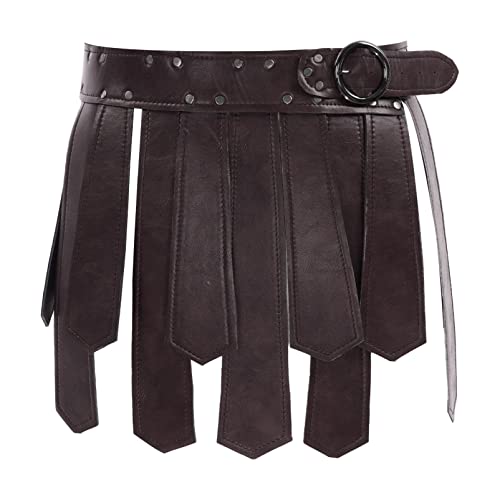Alvivi Damen Rock PU Lederrock Gothic Punk Gladiator Rock Steampunk Minirock Römer Kämpfer Krieger Kostüm Tanzrock Party Clubwear Braun Einheitsgröße von Alvivi