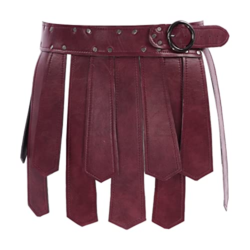 Alvivi Damen Rock PU Lederrock Gothic Punk Gladiator Rock Steampunk Minirock Römer Kämpfer Krieger Kostüm Tanzrock Party Clubwear Weinrot Einheitsgröße von Alvivi