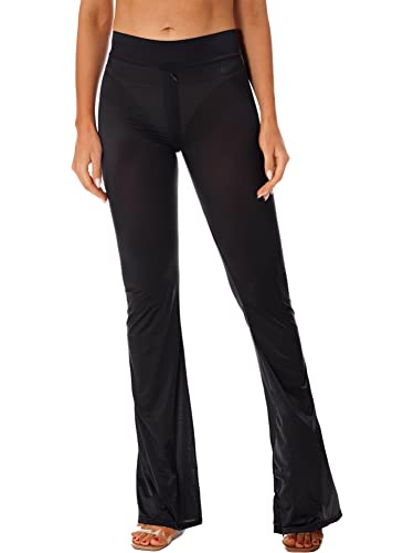 Alvivi Damen Schlaghose Bootcut Flared Leggings Halb-Durchsichtige Hose Nylon Yoga Hose Tanzhose GOGO Party Clubwear Schwarz Einheitsgröße von Alvivi