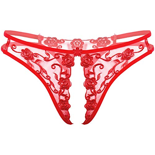 Alvivi Damen Spitze Slip Ouvert Höschen Sexy String Frauen Mini Tanga Panties Offener Schritt Unterwäsche Reizwäsche Aa Rot Einheitsgröße von Alvivi