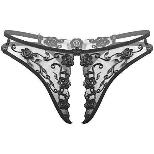 Alvivi Damen Spitze Slip Ouvert Höschen Sexy String Frauen Mini Tanga Panties Offener Schritt Unterwäsche Reizwäsche A Schwarz Einheitsgröße von Alvivi