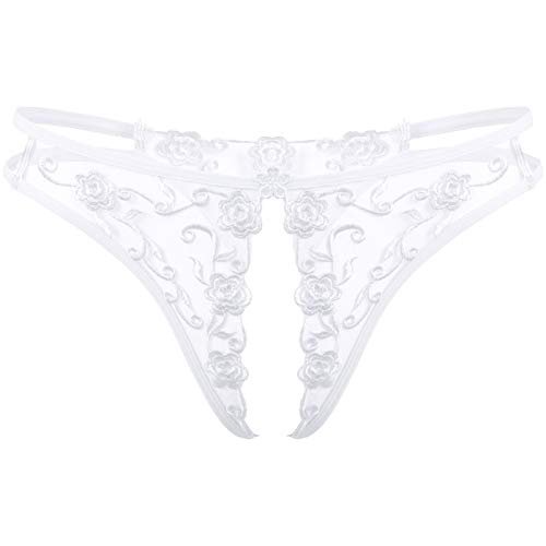 Alvivi Damen Spitze Slip Ouvert Höschen Sexy String Frauen Mini Tanga Panties Offener Schritt Unterwäsche Reizwäsche Aa Weiß Einheitsgröße von Alvivi