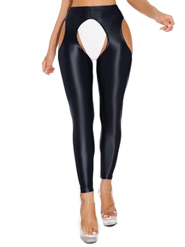 Alvivi Damen Strumpfhosen Glanz Hose Ouvert Leggings Tight Pantyhose Lange Unterhosen Offener Schritt Unterwäsche Schwarz XXL von Alvivi