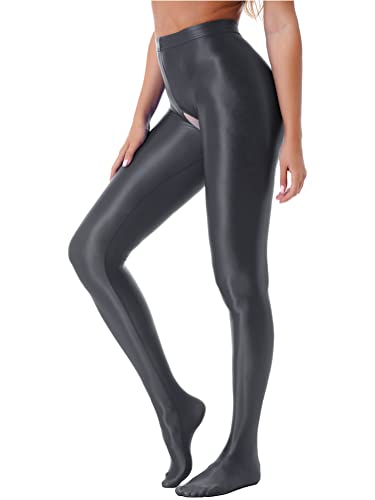 Alvivi Damen Strumpfhosen Glanz Leggings Tight Hose Lange Unterhosen Unterwäsche Schlafhose Dessous Reizwäsche M-XL A Dunkel Grau M von Alvivi