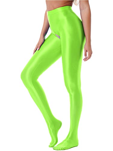 Alvivi Damen Strumpfhosen Glanz Leggings Tight Hose Lange Unterhosen Unterwäsche Schlafhose Dessous Reizwäsche M-XL A Fluorescent Grün M von Alvivi