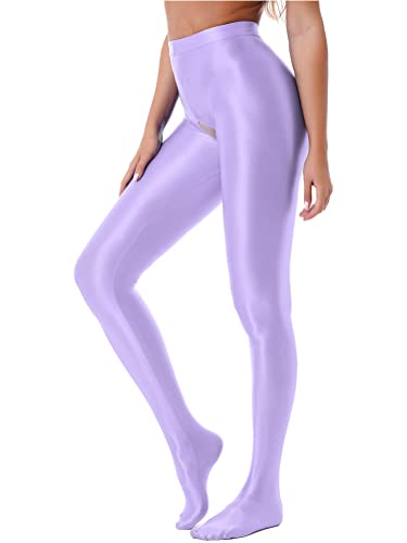 Alvivi Damen Strumpfhosen Glanz Leggings Tight Hose Lange Unterhosen Unterwäsche Schlafhose Dessous Reizwäsche M-XL A Hell Lila L von Alvivi