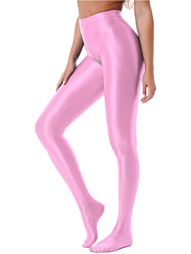 Alvivi Damen Strumpfhosen Glanz Leggings Tight Hose Lange Unterhosen Unterwäsche Schlafhose Dessous Reizwäsche M-XL A Rosa L von Alvivi