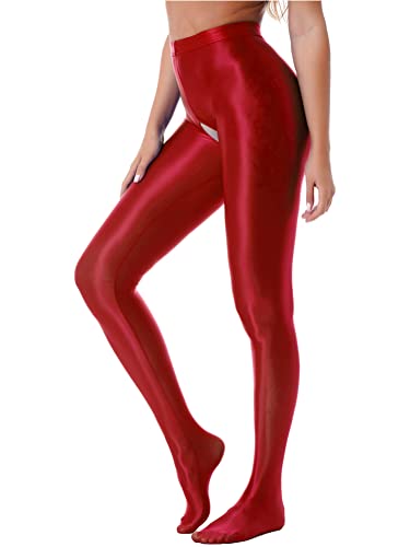 Alvivi Damen Strumpfhosen Glanz Leggings Tight Hose Lange Unterhosen Unterwäsche Schlafhose Dessous Reizwäsche M-XL A Rot XL von Alvivi