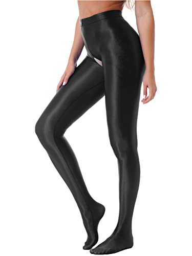 Alvivi Damen Strumpfhosen Glanz Leggings Tight Hose Lange Unterhosen Unterwäsche Schlafhose Dessous Reizwäsche M-XL A Schwarz L von Alvivi