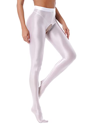 Alvivi Damen Strumpfhosen Glanz Leggings Tight Hose Lange Unterhosen Unterwäsche Schlafhose Dessous Reizwäsche M-XL A Weiß L von Alvivi