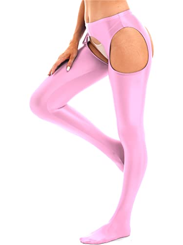 Alvivi Damen Strumpfhosen Glanz Leggings Tight Hose Lange Unterhosen Unterwäsche Schlafhose Dessous Reizwäsche M-XL B Rosa L von Alvivi