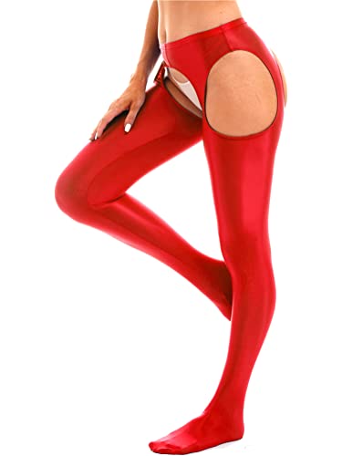 Alvivi Damen Strumpfhosen Glanz Leggings Tight Hose Lange Unterhosen Unterwäsche Schlafhose Dessous Reizwäsche M-XL B Rot L von Alvivi