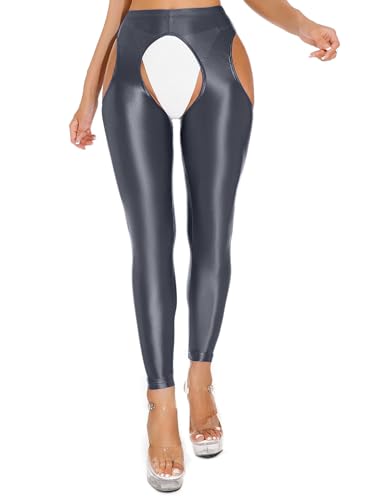 Alvivi Damen Strumpfhosen Glanz Leggings Tight Hose Lange Unterhosen Unterwäsche Schlafhose Dessous Reizwäsche M-XL E Grau A XL von Alvivi