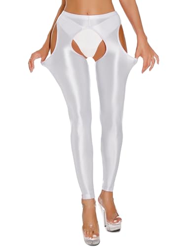 Alvivi Damen Strumpfhosen Glanz Leggings Tight Hose Lange Unterhosen Unterwäsche Schlafhose Dessous Reizwäsche M-XL E Weiß A L von Alvivi