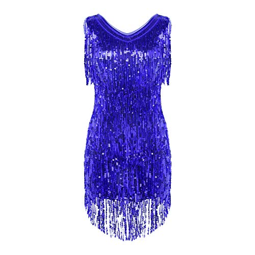 Alvivi Damen Tanzkleid Glänzend Pailletten Kleid Latein Rumba Cha Cha Tango Samba Bauchtanz Kleid Halloweem Fasching Party Kleid Aa Royal Blau L von Alvivi