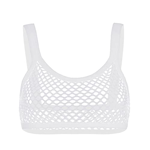 Alvivi Damen Transparent Netz Shirt Oberteile Netz Tanktop Kurz Weste Damen Durchsichtig Crop Top Unterhemd Slim Fit Bluse Top A Weiß L von Alvivi