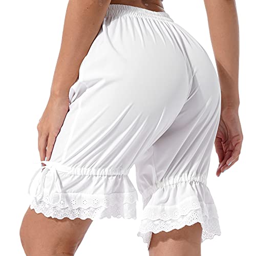 Alvivi Damen Vintage Bloomer Shorts mit Rüschen Pumphose Frauen Kurze Hose Leggings Sicherheitsshorts Schlafhose Reizwäsche Unterwäsche Weiß XXL von Alvivi