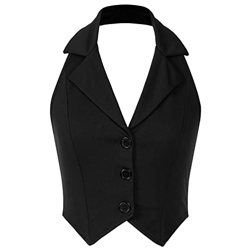 Alvivi Damen-Weste Anzug-Weste U-Ausschnitt Kellnerweste MODERN Slim Fit Kellnerweste Workwear Business Beiläufige Golf Waistcoat Weste E Schwarz L von Alvivi