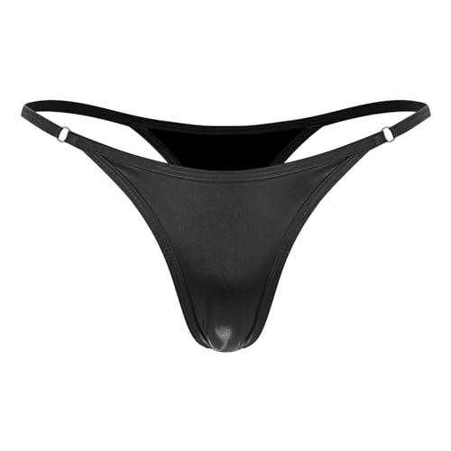 Alvivi Damen Wetlook Slip Mini Micro String Tanga Lack Leder-Optik G-String Höschen Panties Bikini Badehose Lingerie Unterwäsche Schwarz M von Alvivi