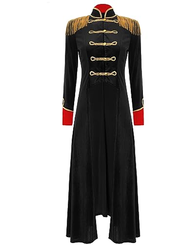 Alvivi Damen Zirkus Kostüm Zirkusdirektor Gothic Frack Jacke Mantel Weihnachten Umhang Circus Uniform Ringmaster Cosplay Karneval Fasching Kostüm F Schwarz L von Alvivi