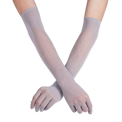 Alvivi Damen Glänzend Transparente Handschuhe Lang - Party Dessous Vollfinger - Grau Einheitsgröße von Alvivi