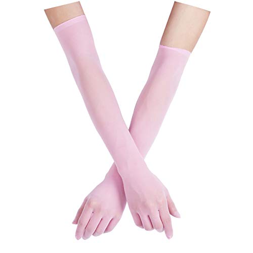 Alvivi Damen glänzend Transparente Handschuhe Lang Party Handschuhe Vollfinger Dessous Handschuhe Rosa Einheitsgröße von Alvivi