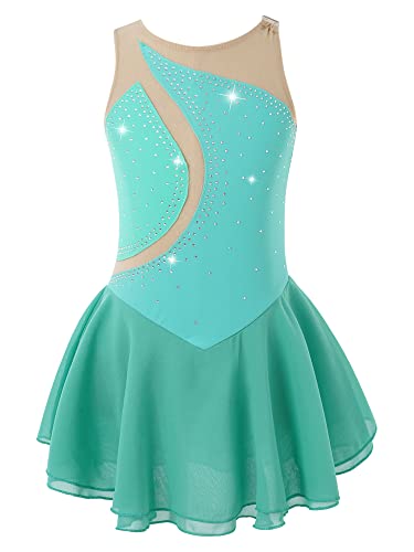 Alvivi Eiskunstlauf Kleid Mädchen Ballettkleid mit Strass Rollschuhkleid Wettbewerb Gymnastik Tanzkleid Gymnastik Turnanzug Ad Grün 122-128 von Alvivi