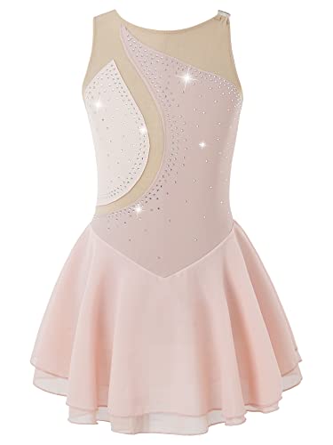 Alvivi Eiskunstlauf Kleid Mädchen Ballettkleid mit Strass Rollschuhkleid Wettbewerb Gymnastik Tanzkleid Gymnastik Turnanzug Ad Rosa 146-152 von Alvivi