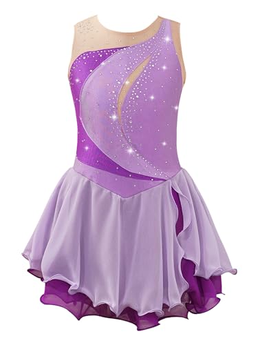 Alvivi Eiskunstlauf Kleid Mädchen Ballettkleid mit Strass Rollschuhkleid Wettbewerb Gymnastik Tanzkleid Gymnastik Turnanzug Ae Lavendel D 110-116 von Alvivi