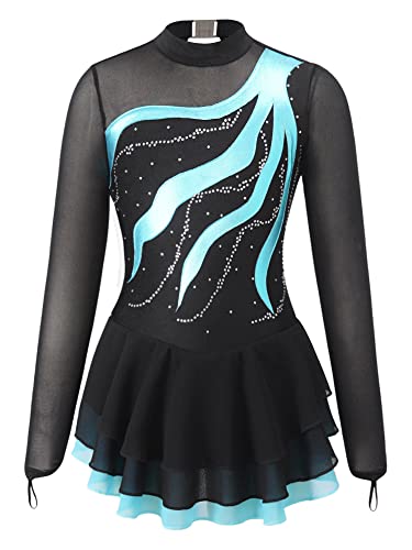 Alvivi Eiskunstlauf Kleid für Kinder Mädchen Ballettkleid Ballettanzug Gymnastikanzug Latein Tanzkleid Eislaufen Wettbewerb Tanzkleidung A Lake Grün A 110-116 von Alvivi